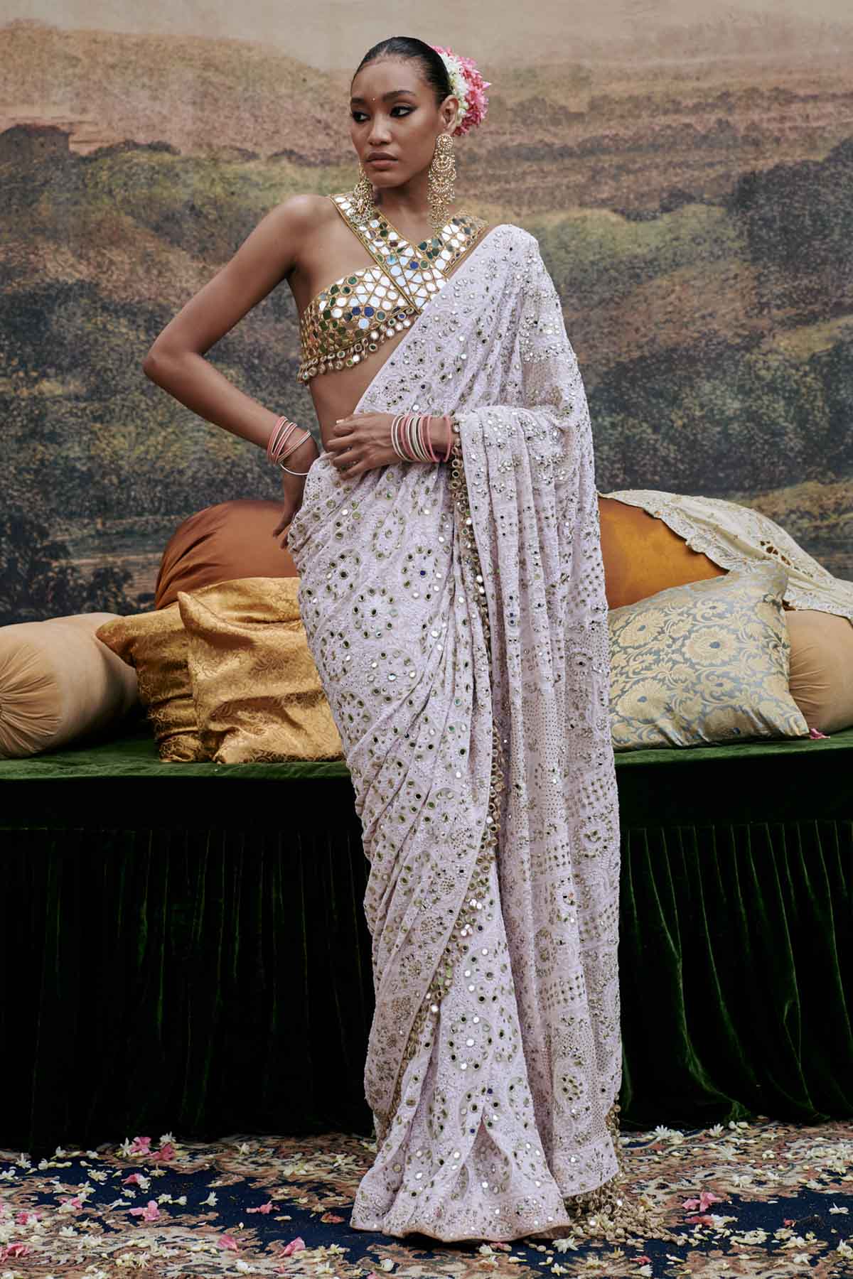 Buy ITRH, Designer Pink Hand Embroidered Saree Online